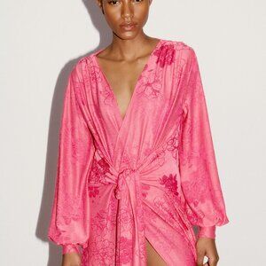 Zara Pink Jacquard Wrap Long Dress Size Small NWT